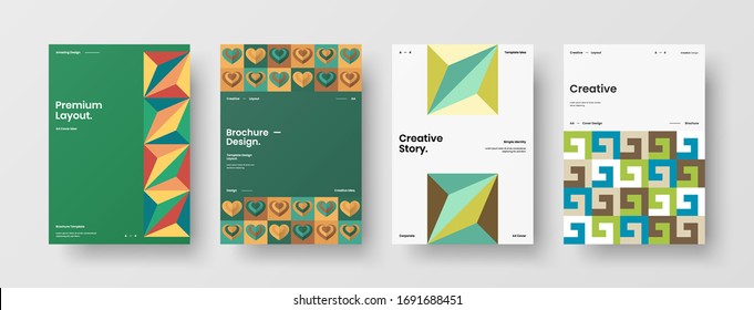 Company identity brochure template collection. Business presentation vector A4 vertical orientation front page mock up set. Corporate report cover abstract geometric illustration design layout bundle.