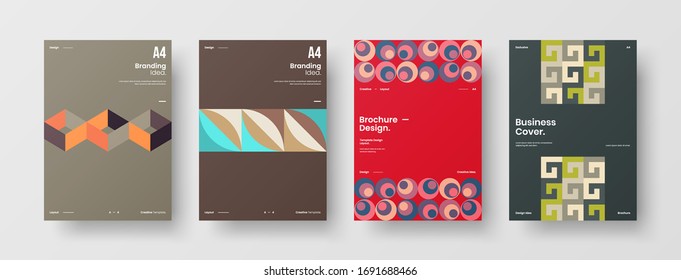 Company identity brochure template collection. Business presentation vector A4 vertical orientation front page mock up set. Corporate report cover abstract geometric illustration design layout bundle.