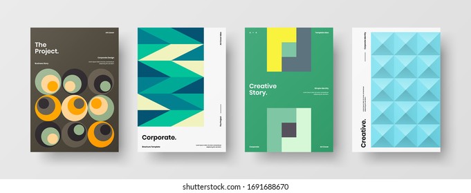 Company identity brochure template collection. Business presentation vector A4 vertical orientation front page mock up set. Corporate report cover abstract geometric illustration design layout bundle.