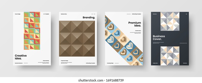 Company identity brochure template collection. Business presentation vector A4 vertical orientation front page mock up set. Corporate report cover abstract geometric illustration design layout bundle.