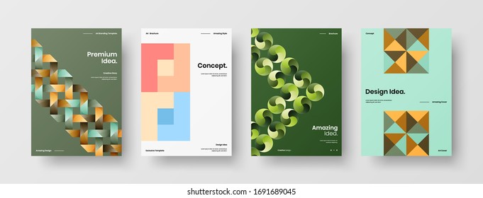 Company identity brochure template collection. Business presentation vector A4 vertical orientation front page mock up set. Corporate report cover abstract geometric illustration design layout bundle.