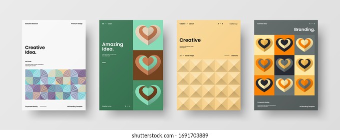 Company identity brochure template collection. Business presentation vector A4 vertical orientation front page mock up set. Corporate report cover abstract geometric illustration design layout bundle.