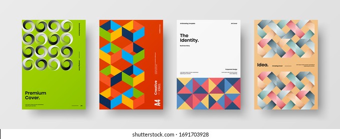 Company identity brochure template collection. Business presentation vector A4 vertical orientation front page mock up set. Corporate report cover abstract geometric illustration design layout bundle.