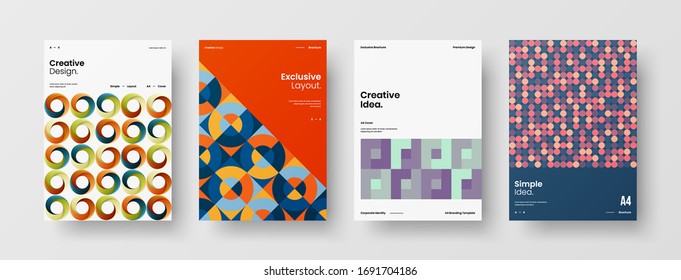 Company identity brochure template collection. Business presentation vector A4 vertical orientation front page mock up set. Corporate report cover abstract geometric illustration design layout bundle.