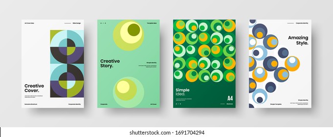 Company identity brochure template collection. Business presentation vector A4 vertical orientation front page mock up set. Corporate report cover abstract geometric illustration design layout bundle.