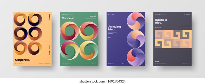 Company identity brochure template collection. Business presentation vector A4 vertical orientation front page mock up set. Corporate report cover abstract geometric illustration design layout bundle.