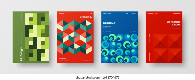 Company identity brochure template collection. Business presentation vector A4 vertical orientation front page mock up set. Corporate report cover abstract geometric illustration design layout bundle.