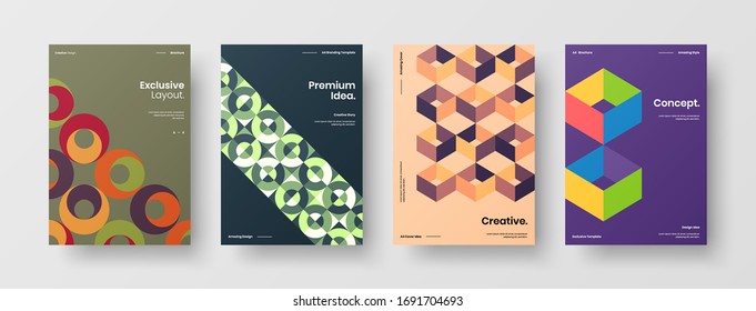 Company identity brochure template collection. Business presentation vector A4 vertical orientation front page mock up set. Corporate report cover abstract geometric illustration design layout bundle.