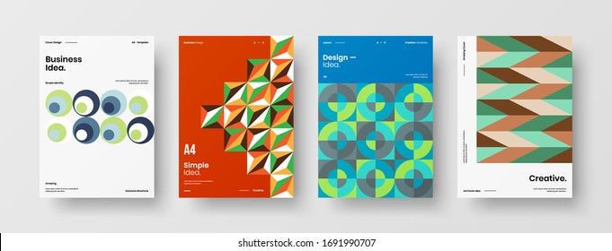 Company identity brochure template collection. Business presentation vector A4 vertical orientation front page mock up set. Corporate report cover abstract geometric illustration design layout bundle.