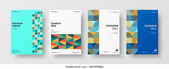 Company identity brochure template collection. Business presentation vector A4 vertical orientation front page mock up set. Corporate report cover abstract geometric illustration design layout bundle.