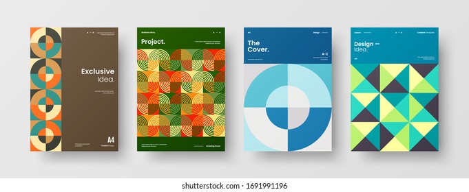 Company identity brochure template collection. Business presentation vector A4 vertical orientation front page mock up set. Corporate report cover abstract geometric illustration design layout bundle.