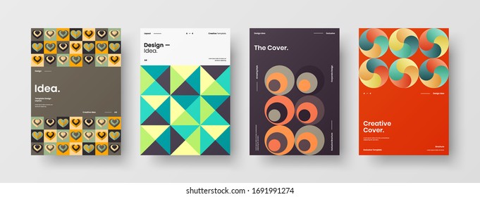 Company identity brochure template collection. Business presentation vector A4 vertical orientation front page mock up set. Corporate report cover abstract geometric illustration design layout bundle.