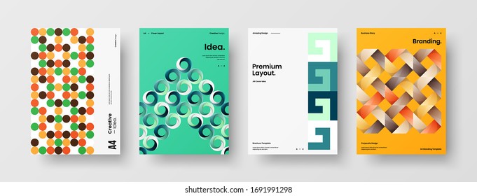 Company identity brochure template collection. Business presentation vector A4 vertical orientation front page mock up set. Corporate report cover abstract geometric illustration design layout bundle.