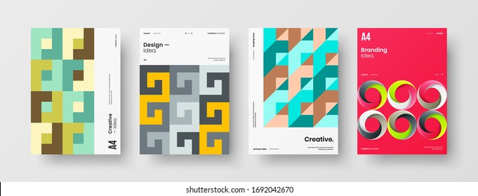 Company identity brochure template collection. Business presentation vector A4 vertical orientation front page mock up set. Corporate report cover abstract geometric illustration design layout bundle.