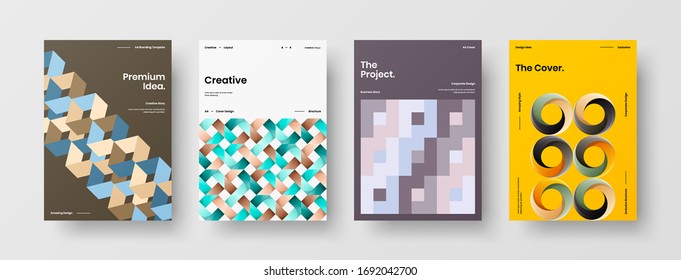 Company identity brochure template collection. Business presentation vector A4 vertical orientation front page mock up set. Corporate report cover abstract geometric illustration design layout bundle.