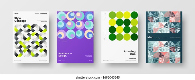 Company identity brochure template collection. Business presentation vector A4 vertical orientation front page mock up set. Corporate report cover abstract geometric illustration design layout bundle.