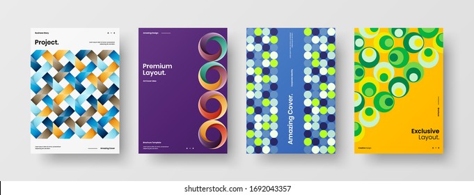 Company identity brochure template collection. Business presentation vector A4 vertical orientation front page mock up set. Corporate report cover abstract geometric illustration design layout bundle.