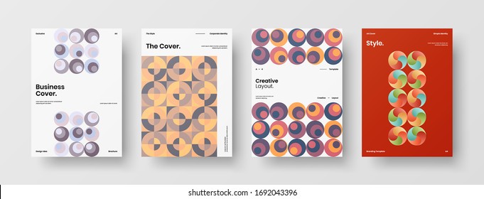 Company identity brochure template collection. Business presentation vector A4 vertical orientation front page mock up set. Corporate report cover abstract geometric illustration design layout bundle.