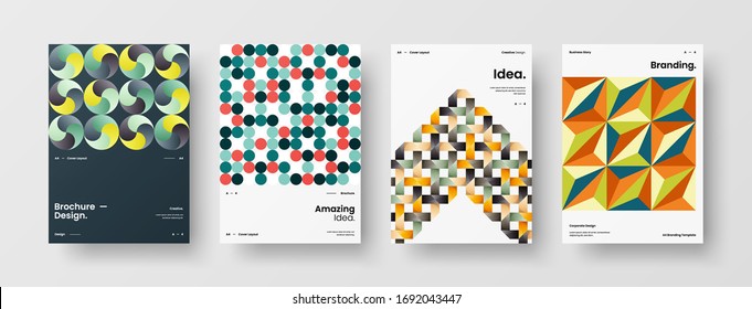 Company identity brochure template collection. Business presentation vector A4 vertical orientation front page mock up set. Corporate report cover abstract geometric illustration design layout bundle.