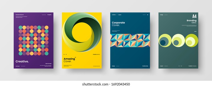 Company identity brochure template collection. Business presentation vector A4 vertical orientation front page mock up set. Corporate report cover abstract geometric illustration design layout bundle.