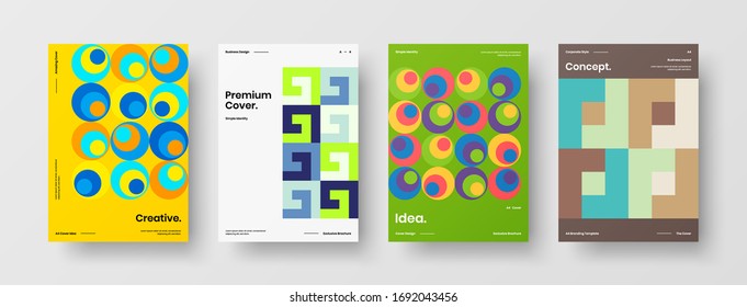 Company identity brochure template collection. Business presentation vector A4 vertical orientation front page mock up set. Corporate report cover abstract geometric illustration design layout bundle.