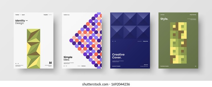 Company identity brochure template collection. Business presentation vector A4 vertical orientation front page mock up set. Corporate report cover abstract geometric illustration design layout bundle.