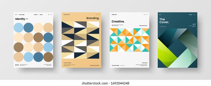 Company identity brochure template collection. Business presentation vector A4 vertical orientation front page mock up set. Corporate report cover abstract geometric illustration design layout bundle.