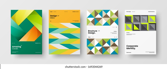 Company identity brochure template collection. Business presentation vector A4 vertical orientation front page mock up set. Corporate report cover abstract geometric illustration design layout bundle.