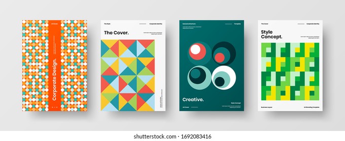 Company identity brochure template collection. Business presentation vector A4 vertical orientation front page mock up set. Corporate report cover abstract geometric illustration design layout bundle.