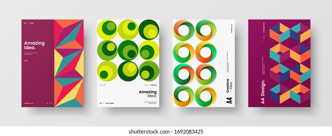 Company identity brochure template collection. Business presentation vector A4 vertical orientation front page mock up set. Corporate report cover abstract geometric illustration design layout bundle.