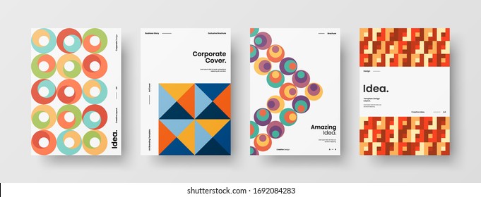 Company identity brochure template collection. Business presentation vector A4 vertical orientation front page mock up set. Corporate report cover abstract geometric illustration design layout bundle.