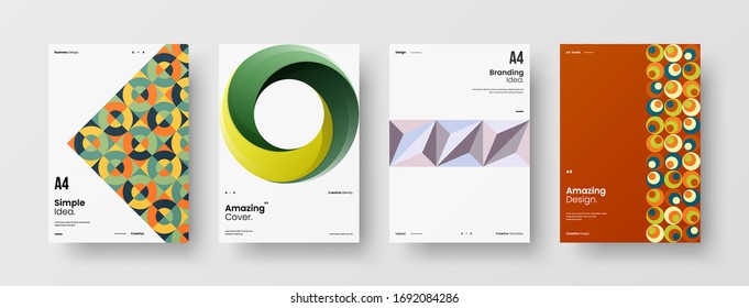 Company identity brochure template collection. Business presentation vector A4 vertical orientation front page mock up set. Corporate report cover abstract geometric illustration design layout bundle.