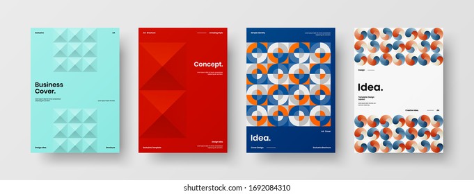 Company identity brochure template collection. Business presentation vector A4 vertical orientation front page mock up set. Corporate report cover abstract geometric illustration design layout bundle.