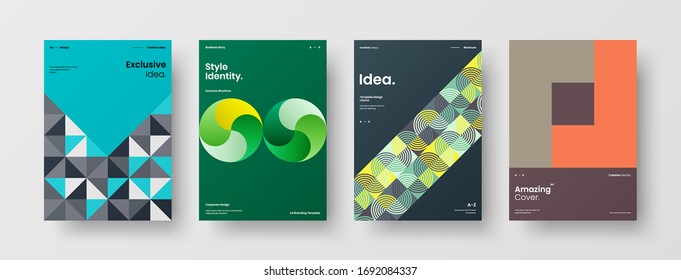 Company identity brochure template collection. Business presentation vector A4 vertical orientation front page mock up set. Corporate report cover abstract geometric illustration design layout bundle.