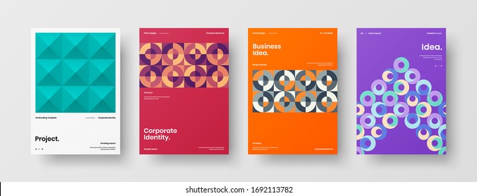 Company identity brochure template collection. Business presentation vector A4 vertical orientation front page mock up set. Corporate report cover abstract geometric illustration design layout bundle.