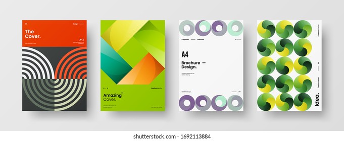 Company identity brochure template collection. Business presentation vector A4 vertical orientation front page mock up set. Corporate report cover abstract geometric illustration design layout bundle.