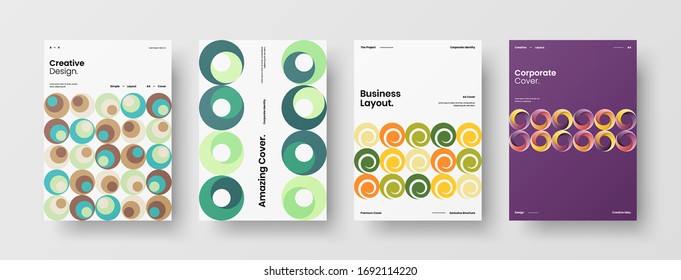 Company identity brochure template collection. Business presentation vector A4 vertical orientation front page mock up set. Corporate report cover abstract geometric illustration design layout bundle.