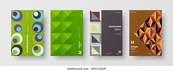 Company identity brochure template collection. Business presentation vector A4 vertical orientation front page mock up set. Corporate report cover abstract geometric illustration design layout bundle.