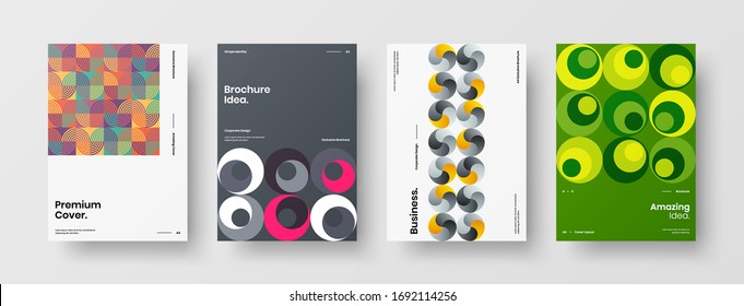 Company identity brochure template collection. Business presentation vector A4 vertical orientation front page mock up set. Corporate report cover abstract geometric illustration design layout bundle.