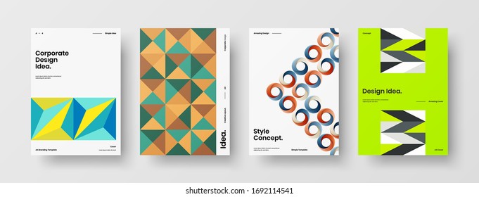 Company identity brochure template collection. Business presentation vector A4 vertical orientation front page mock up set. Corporate report cover abstract geometric illustration design layout bundle.
