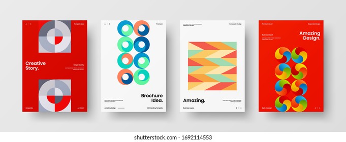 Company identity brochure template collection. Business presentation vector A4 vertical orientation front page mock up set. Corporate report cover abstract geometric illustration design layout bundle.