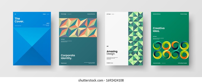 Company identity brochure template collection. Business presentation vector A4 vertical orientation front page mock up set. Corporate report cover abstract geometric illustration design layout bundle.