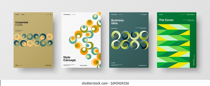 Company identity brochure template collection. Business presentation vector A4 vertical orientation front page mock up set. Corporate report cover abstract geometric illustration design layout bundle.