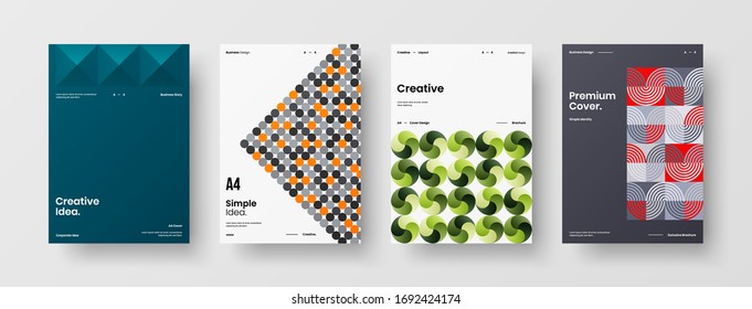 Company identity brochure template collection. Business presentation vector A4 vertical orientation front page mock up set. Corporate report cover abstract geometric illustration design layout bundle.