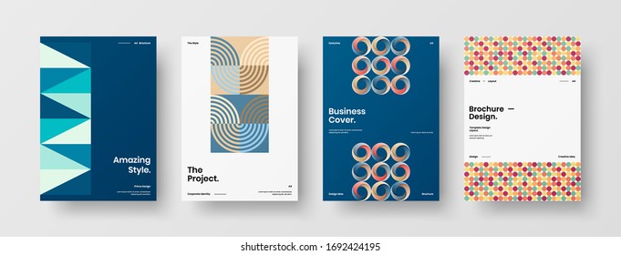 Company identity brochure template collection. Business presentation vector A4 vertical orientation front page mock up set. Corporate report cover abstract geometric illustration design layout bundle.