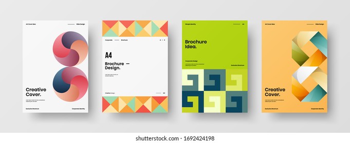 Company identity brochure template collection. Business presentation vector A4 vertical orientation front page mock up set. Corporate report cover abstract geometric illustration design layout bundle.