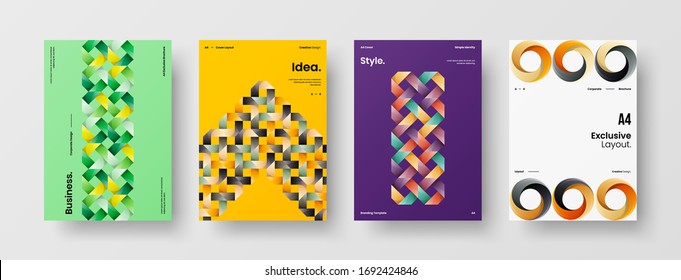 Company identity brochure template collection. Business presentation vector A4 vertical orientation front page mock up set. Corporate report cover abstract geometric illustration design layout bundle.