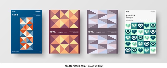 Company identity brochure template collection. Business presentation vector A4 vertical orientation front page mock up set. Corporate report cover abstract geometric illustration design layout bundle.