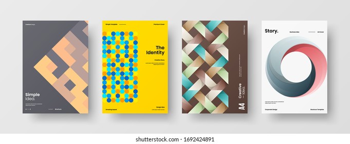Company identity brochure template collection. Business presentation vector A4 vertical orientation front page mock up set. Corporate report cover abstract geometric illustration design layout bundle.