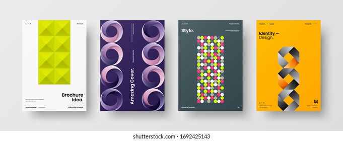 Company identity brochure template collection. Business presentation vector A4 vertical orientation front page mock up set. Corporate report cover abstract geometric illustration design layout bundle.